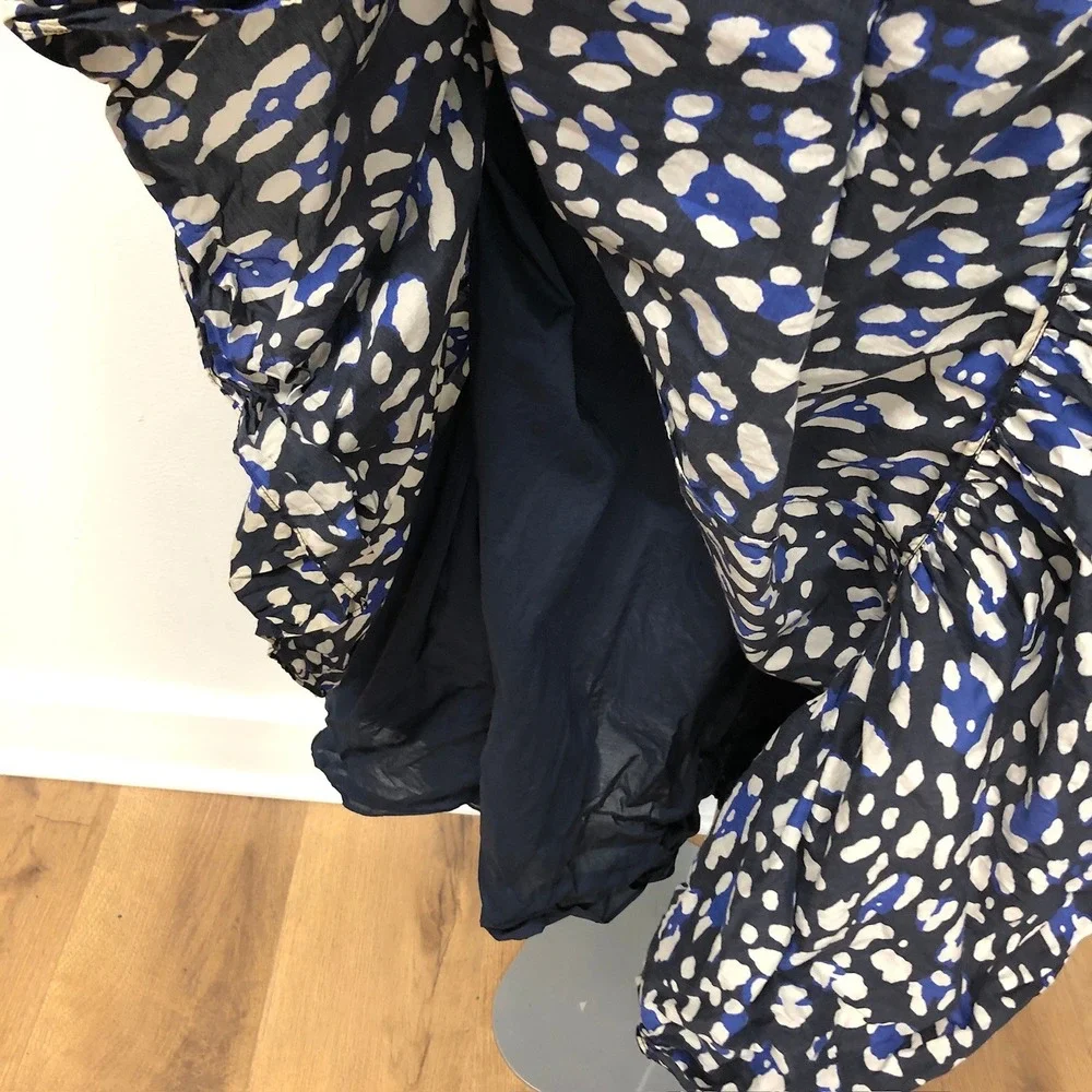 Adam Lippes Maxi Dress Womens 8 Blue Silk Blend Abstract Sleeveless Pockets
